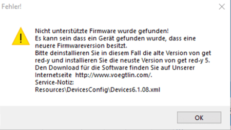 Software get red-y Fehlermeldung: Nicht unterstützte Firmware