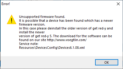 Software get red-y error message: Unsupported firmware