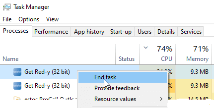 get red-y end background task