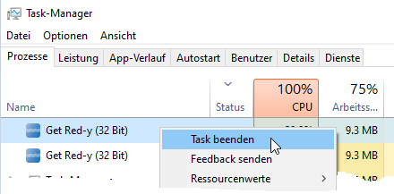 get red-y Hintergrundprozess beenden